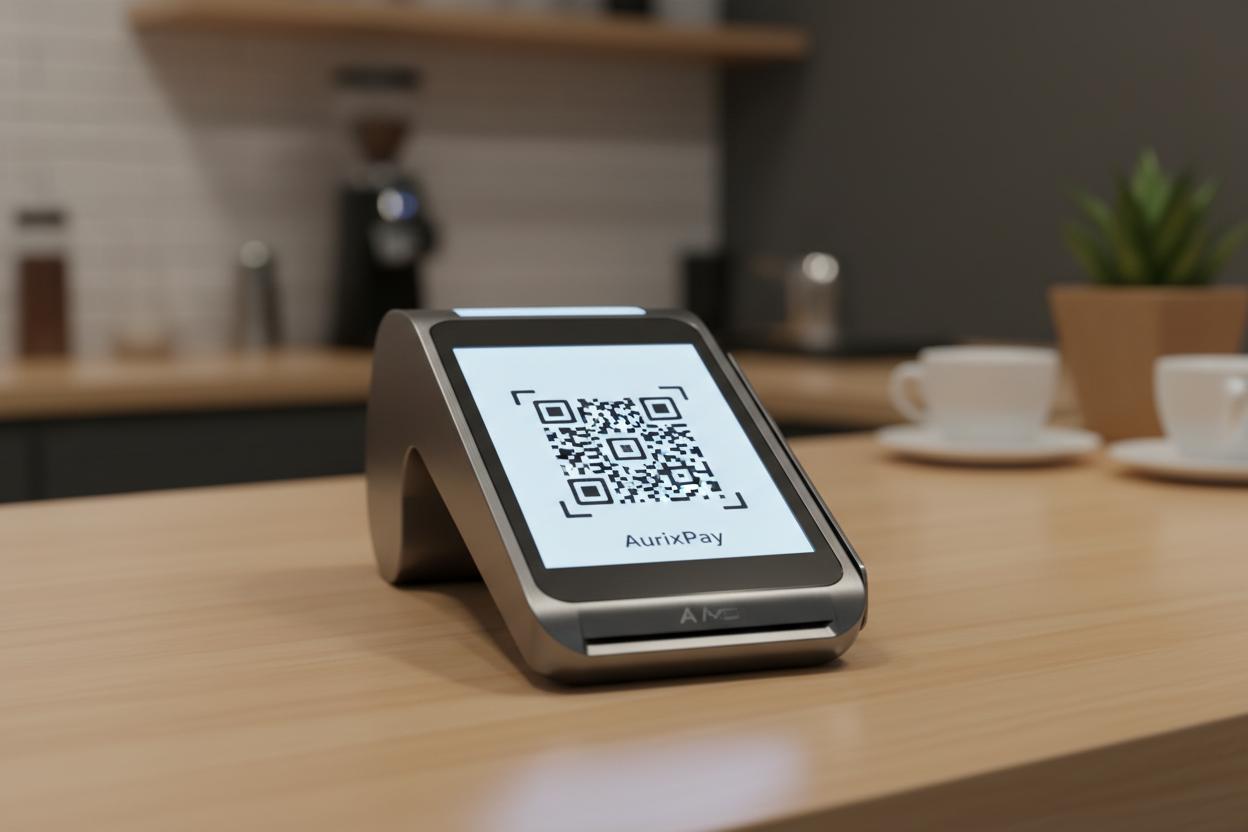 AurixPay Terminal on cafe counter